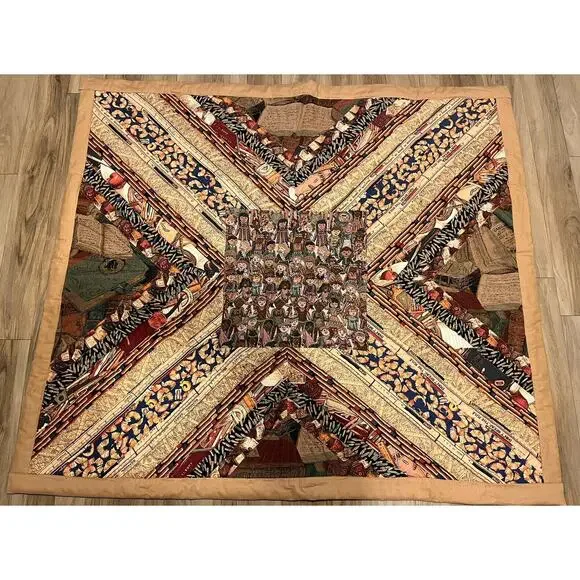 Homemade Book Quilt Children Pencils Brown Tan Wall Hanging 49" X 44.5" Teacher - Picture 6 of 10